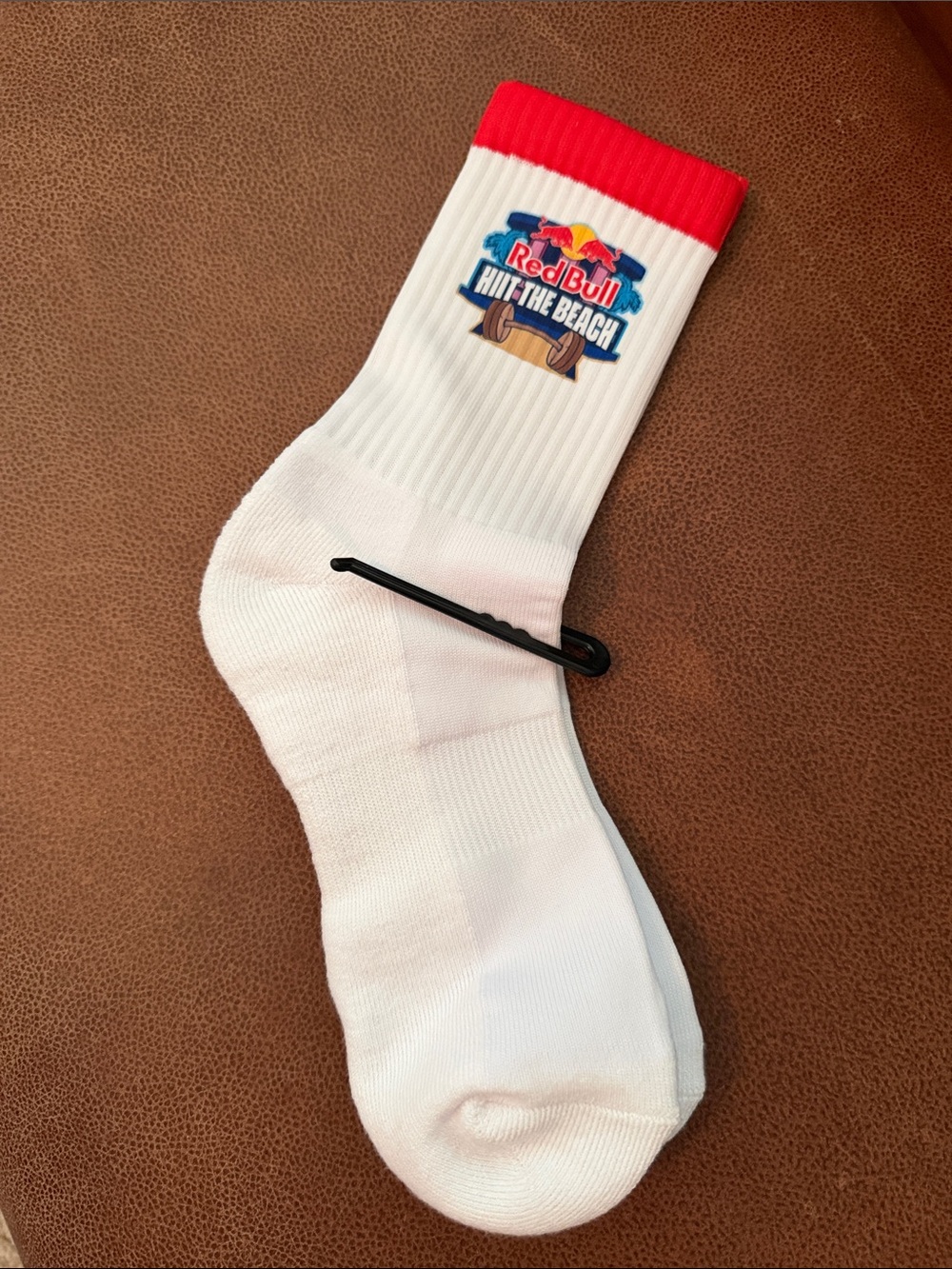 Hit The Beach White & Red Crew Socks
